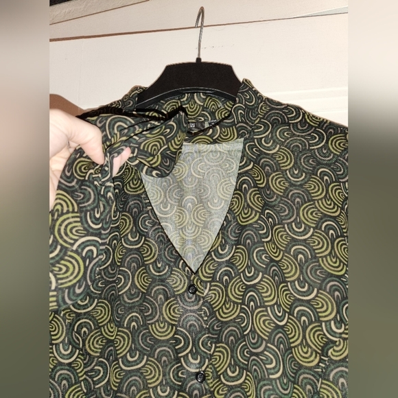 APT 9 WOMANS DESIGNER BOW-TIE BLOUSE PLUS SIZE 1X GREEN BEIGE MULTICOLOR - Picture 3 of 11